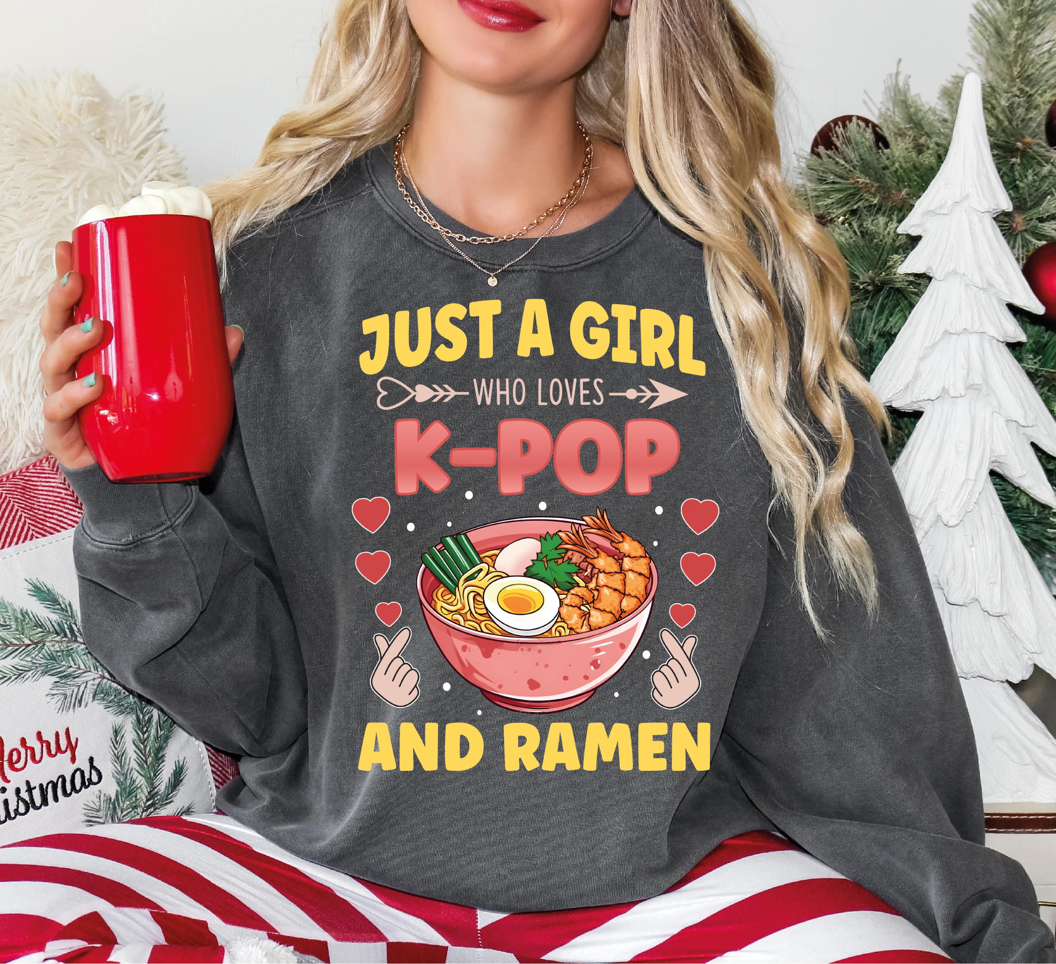MAYA TX - Wholesale Graphic Sweatshirt - Women's - K-Pop Sweatshirt and Hoodie, Just A Girl And Ramen, X2133