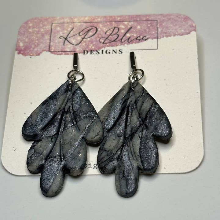 Slate Marble Handmade Leaf Style Polymer Dangle Earrings for wholesale by KP Bliss Designs