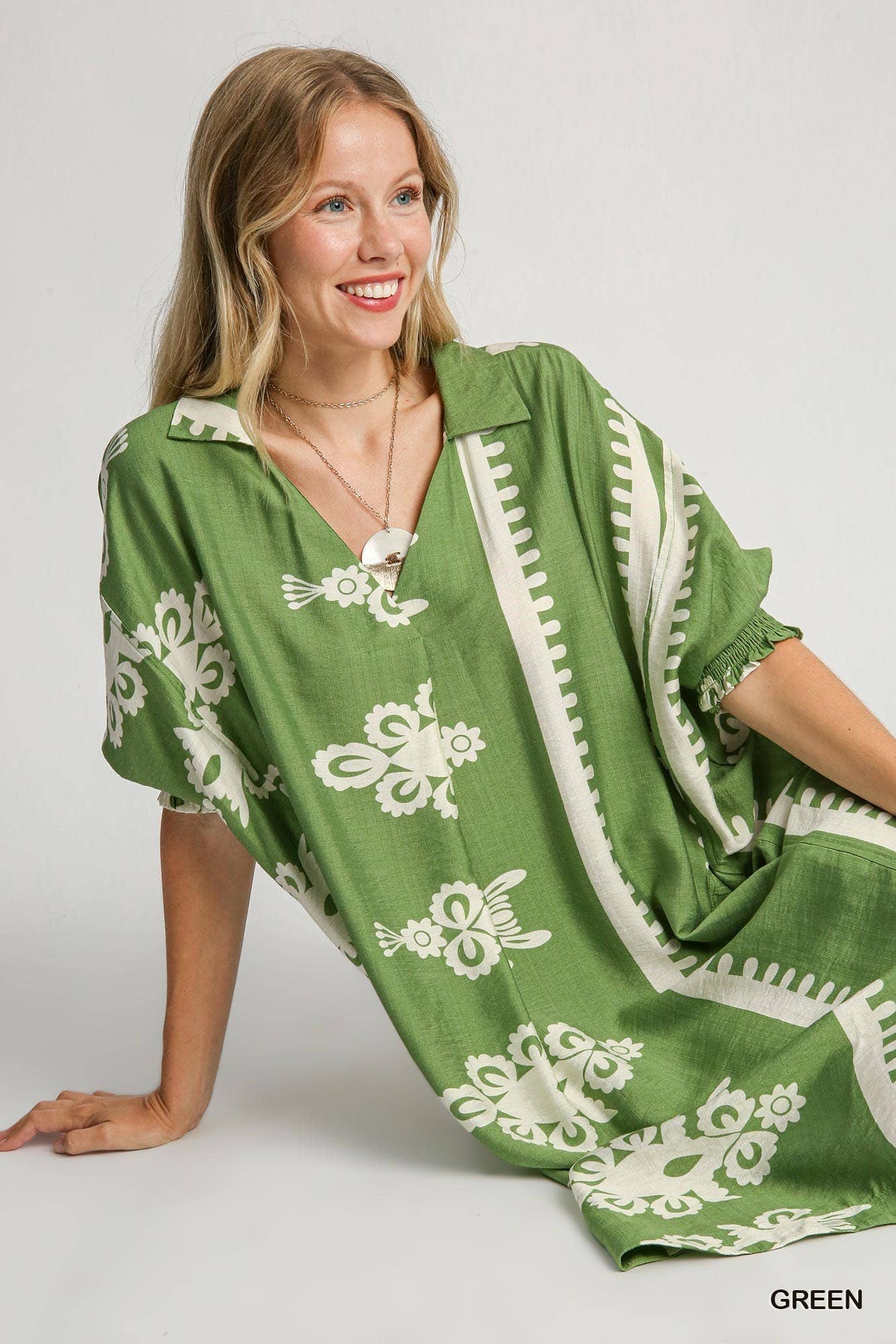 BNS - Vente Robe – femme - Robe mi-longue à col en V à imprimé abstrait avec poche10