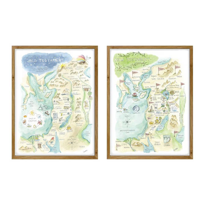 Elizabeth Wade Studio - Wholesale Art Print - Bible Watercolor Story Map Art Prints Set