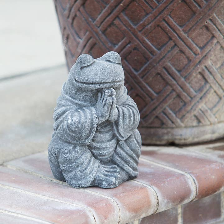Garden Age Supply - Wholesale Decorative Figurine - Praying Frog - Volcanic Ash