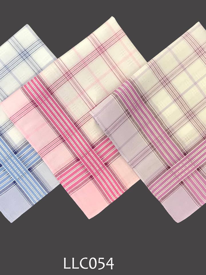 Ladies Cotton Color Woven Borders with Check Design(asst) for wholesale by Samuel Lamont and Sons