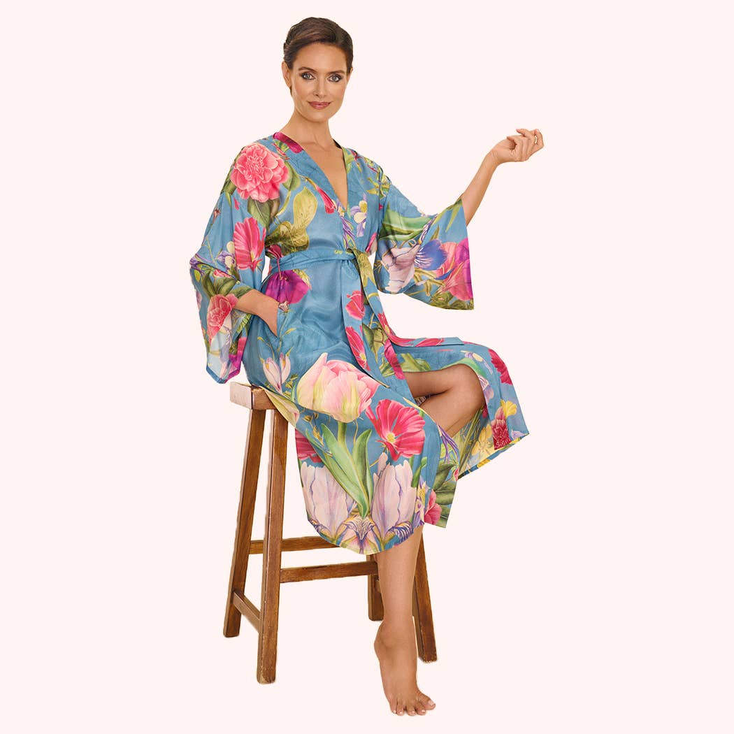 Blue Kimono Gown - Floral Study - Denim for wholesale on Faire1