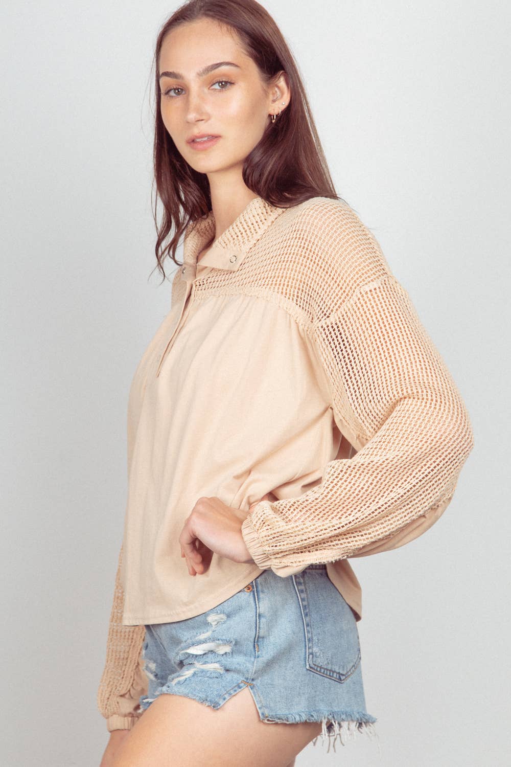 VERY J - Vente Haut en maille – femme - NT11408 - Haut en tricot Henley surdimensionné à col haut14