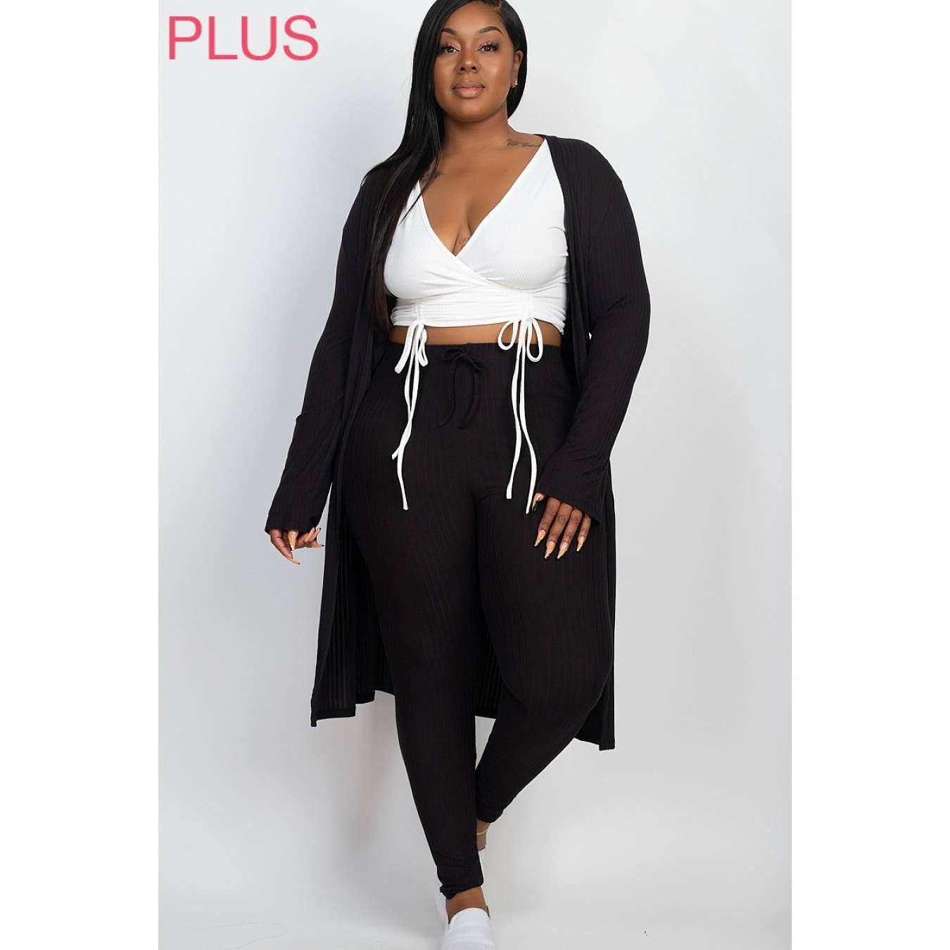 UP CLOTHING - Wholesale Lounge Set - Women's - PLUS SIZE Ribbed Cardigan and Leggings Set0