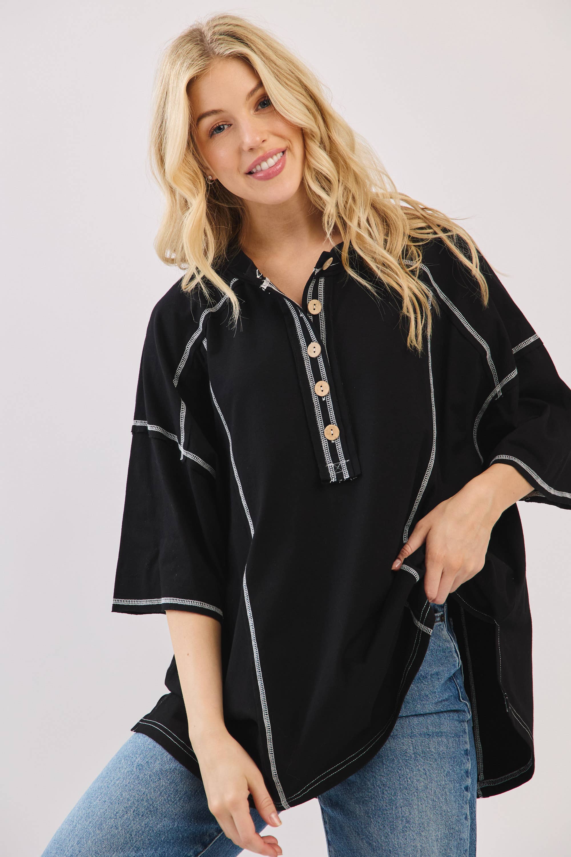 Sewn and Seen – Túnica - Mulher por atacado – Henley Relaxado com Botões23