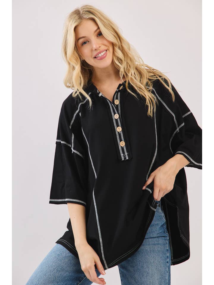 Sewn and Seen – Engroshandel Tunika - Dame – Afslappet Spilledag Knap Henley T-shirt16