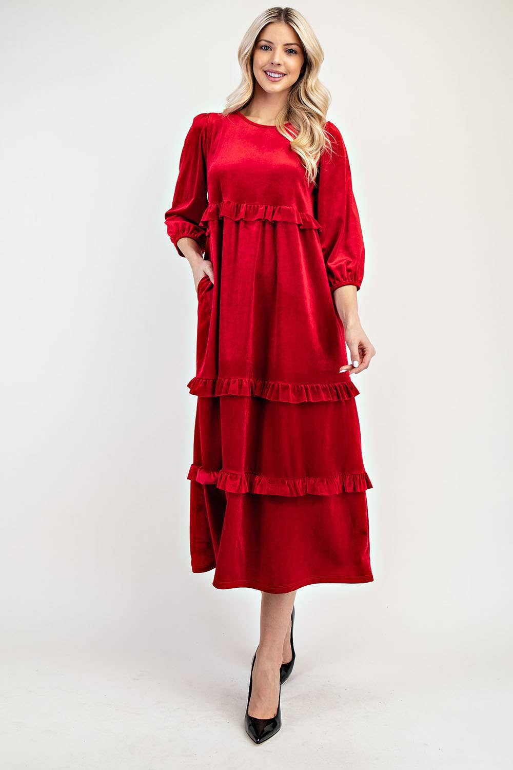 Celeste Clothing – wholesale Klänning - Dam – PLUS SIZE ELEGANT BLYGSAM KLÄNNING I SAMMET -MD33897-PL40