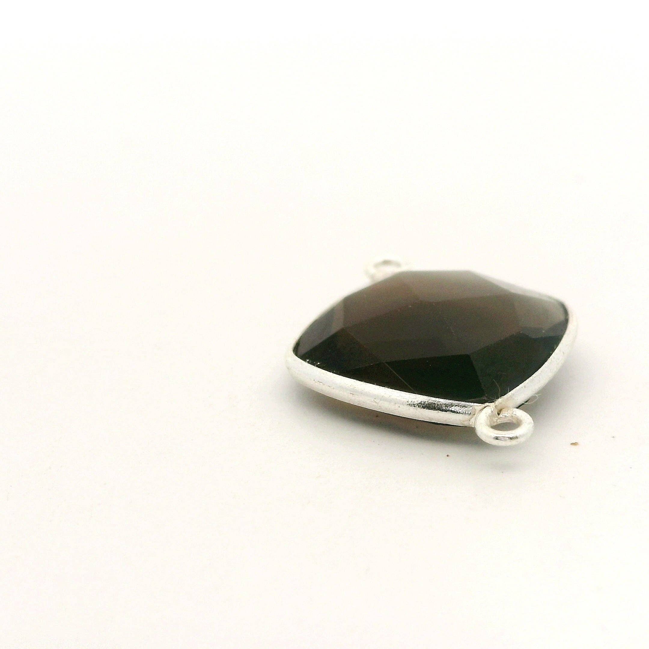 Purity Beads – wholesale Individual charm/pendant – Black Onyx Cushion Connector 12mm 15mm 18mm | Two Loop Gold Plated Over Sterling Silver and Sterling Silver Bezel Gemstone Connector5