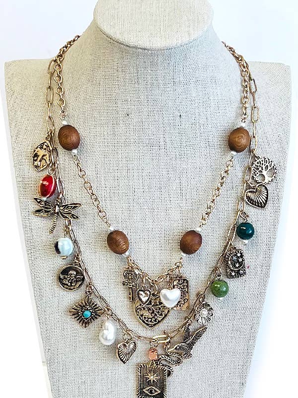 ( HX1169 ) VINTAGE ART DOUBLE LAYER NECKLACE for wholesale by Jewelry Max