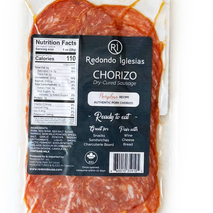 Redondo Iglesias - Venta al por mayor Salchichas - CHORIZO PAMPLONA - REBANADA DE 3 OZ - RECETA ESPAÑOLA