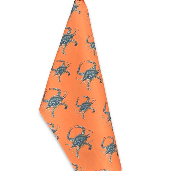 Torchon de cuisine - Crabe sur lin et coton orange pour la vente par Goose and Willow