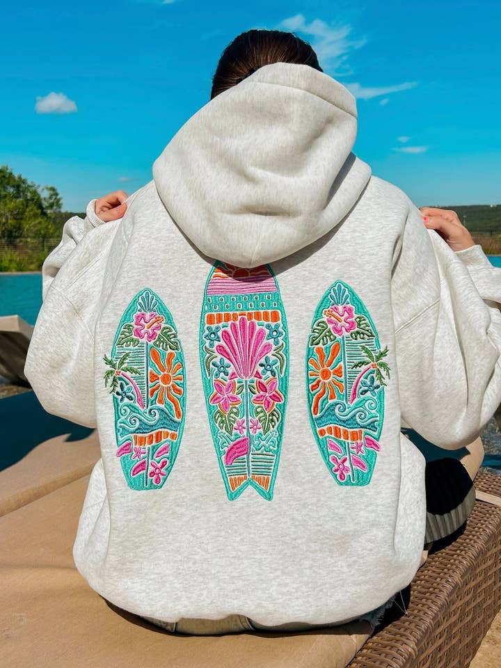 Rosa Clothing - Wholesale Hoodie - Women's - Floral surfboard Embroidered fleece oversized Hoodie8
