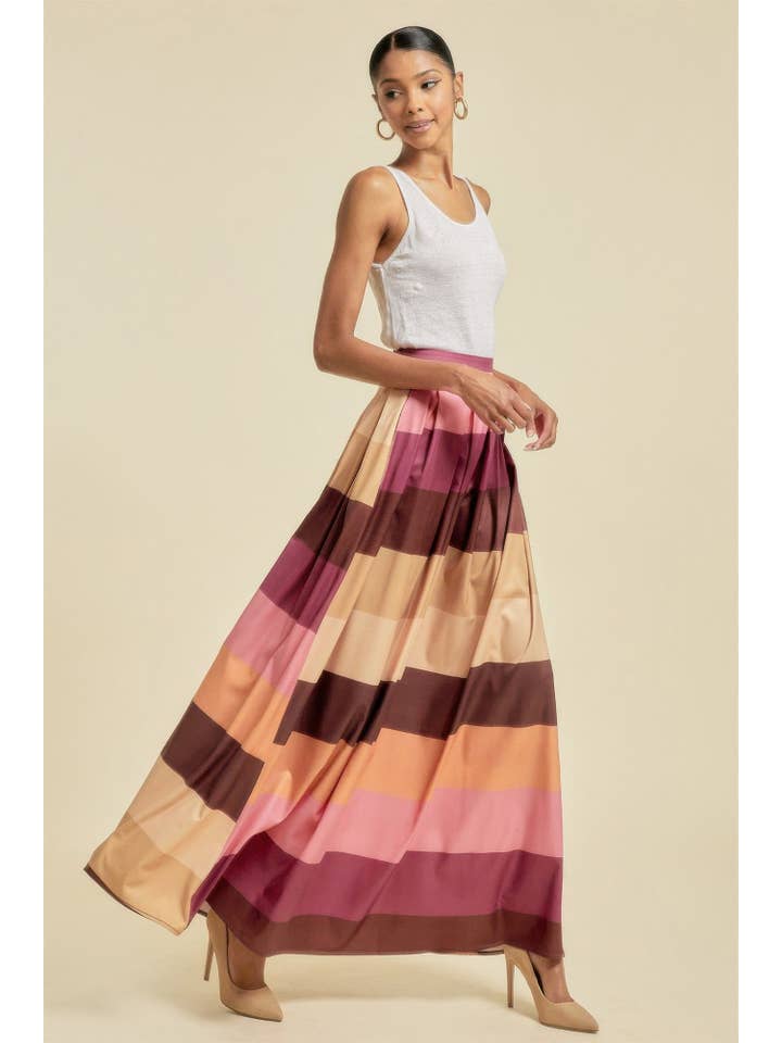 CC Wholesale Clothing - Wholesale Skirt - Women's - Color Block Maxi Skirt With Pockets