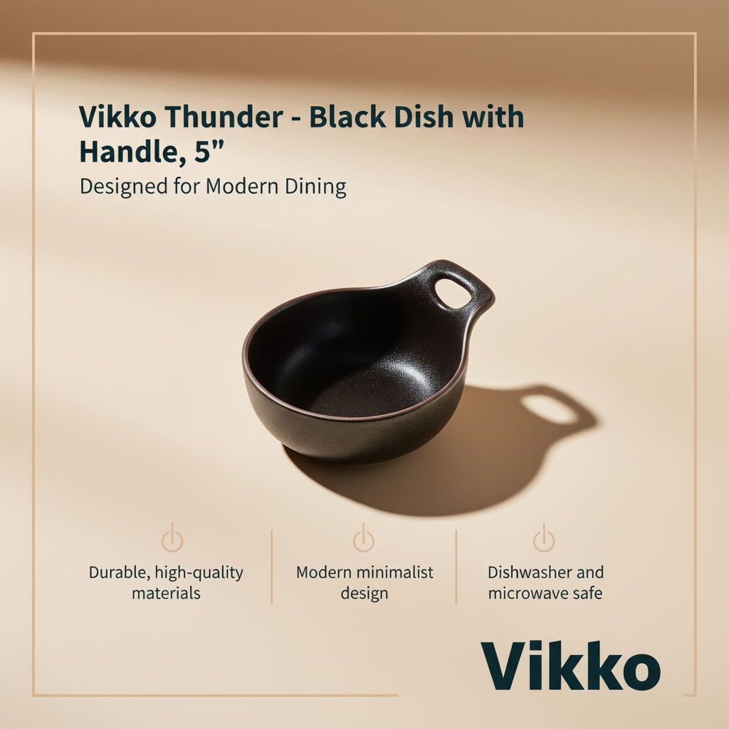 Kadra Kitchenware - Wholesale Dish - Vikko Thunder - Black Dish with Handle, 5"3