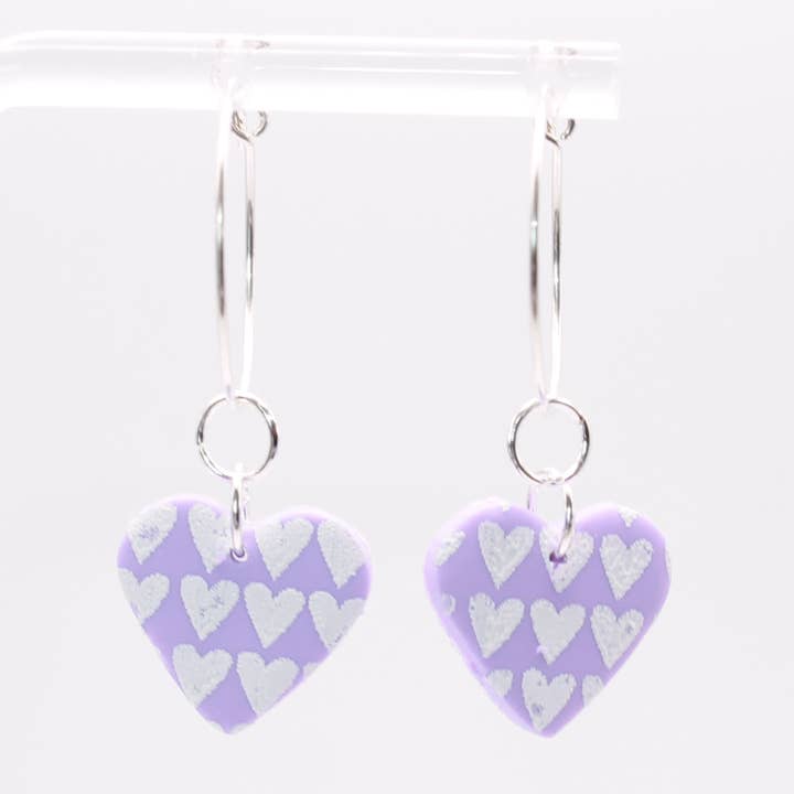 Heart Print Heart Earring Sterling Silver Hoop for wholesale by Abby’s Art Atelier