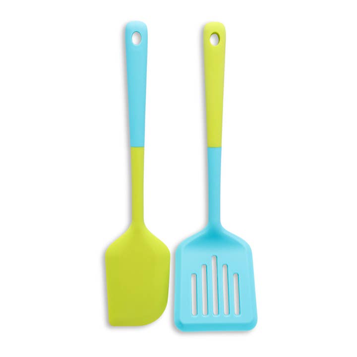 Core Home - Wholesale Kitchen Utensil Set - 2pc Silicone Pointed Spatula & Slotted Turner - Colorblock -