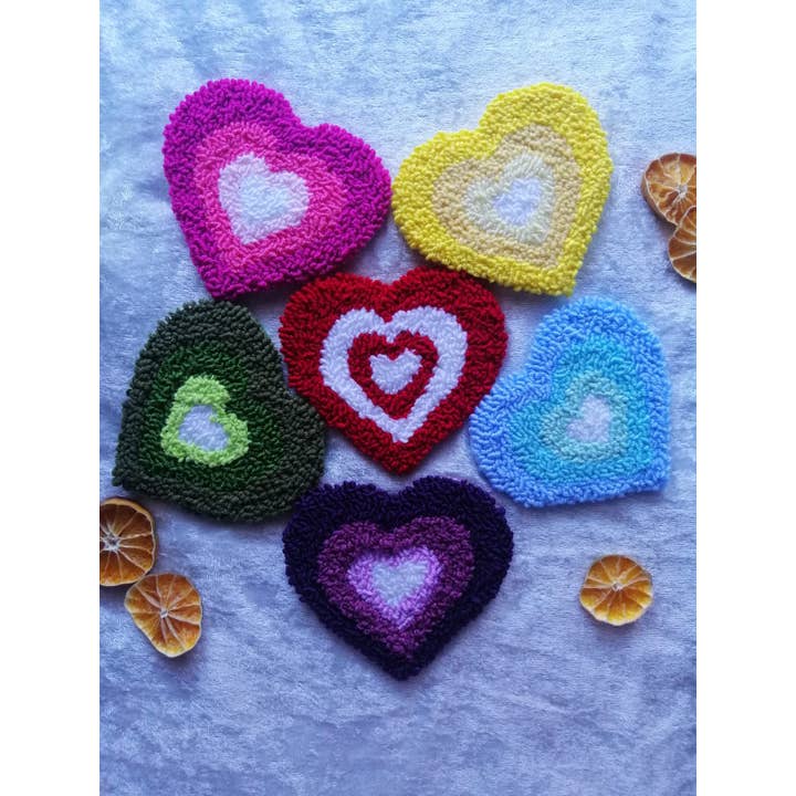 Punch Needle Heart Coaster, Mug Rug, Table Accessories for wholesale by despinacrafting