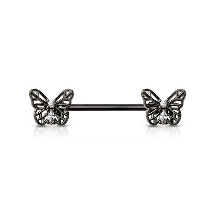 CRAVE BODY JEWELRY - Wholesale Nipple Ring - 316L SURGICAL STEEL BUTTERFLY ENDS BARBELL NIPPLE BAR