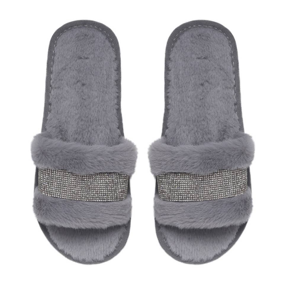 Natalie Mills - Wholesale Slippers - Women's - Sydney Rhinestone Faux Fur Slippers4