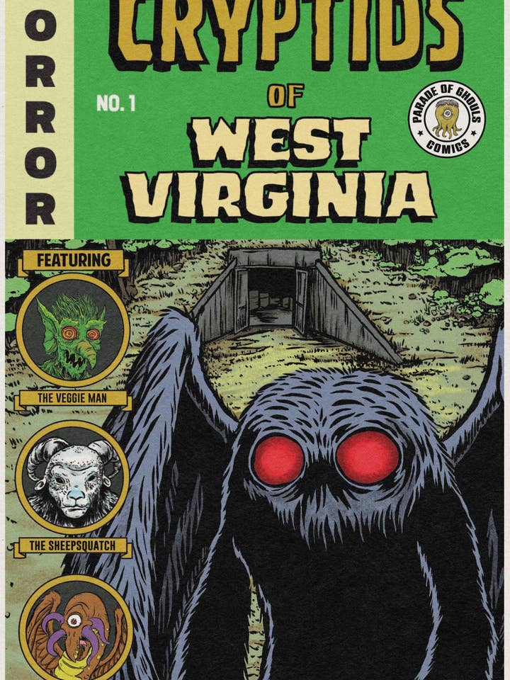 Cryptids of West Virginia No.1 print for wholesale by Parade of Ghouls