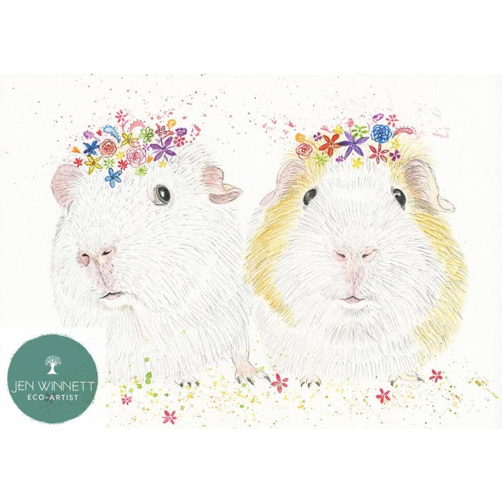 Jen Winnett Eco Artist - Wholesale Art Print - Guinea Pigs | Signed Art Print | Animal | Artwork Home Cute
