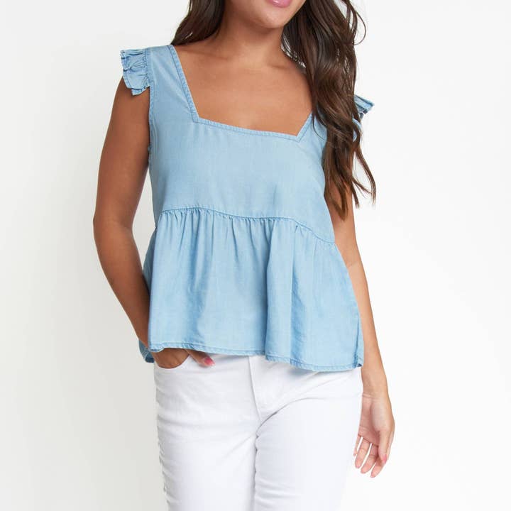 Elsie & Zoey - Wholesale Tank Top - Women's - Delaney Chambray Babydoll Tank Top1