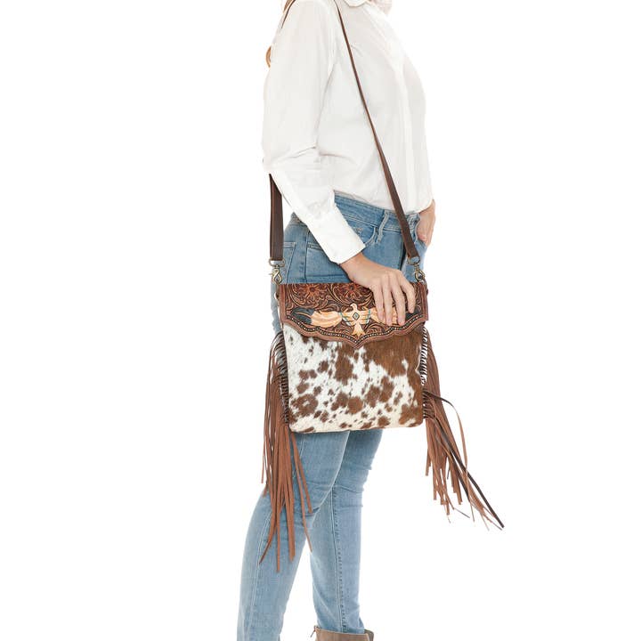 Leather Impressions Inc - Wholesale Crossbody bag – Women's - Phoenix tooled leather fringe crossbody bag4