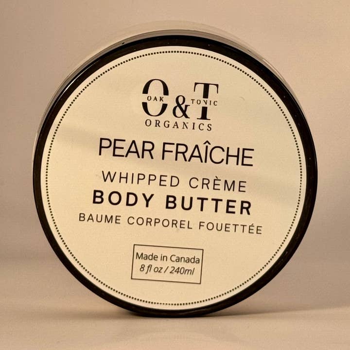 Beurre corporel fouetté à la poire fraîche 240 ml pour la vente par Oak & Tonic Organics