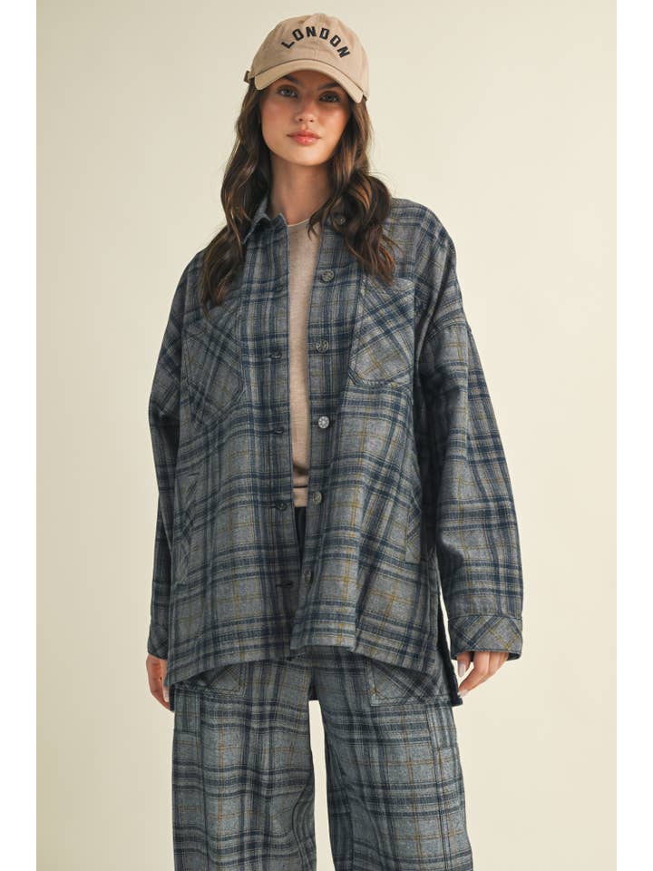 WASHED DENIM PLAID SHIRT SHACKET for wholesale on Faire2