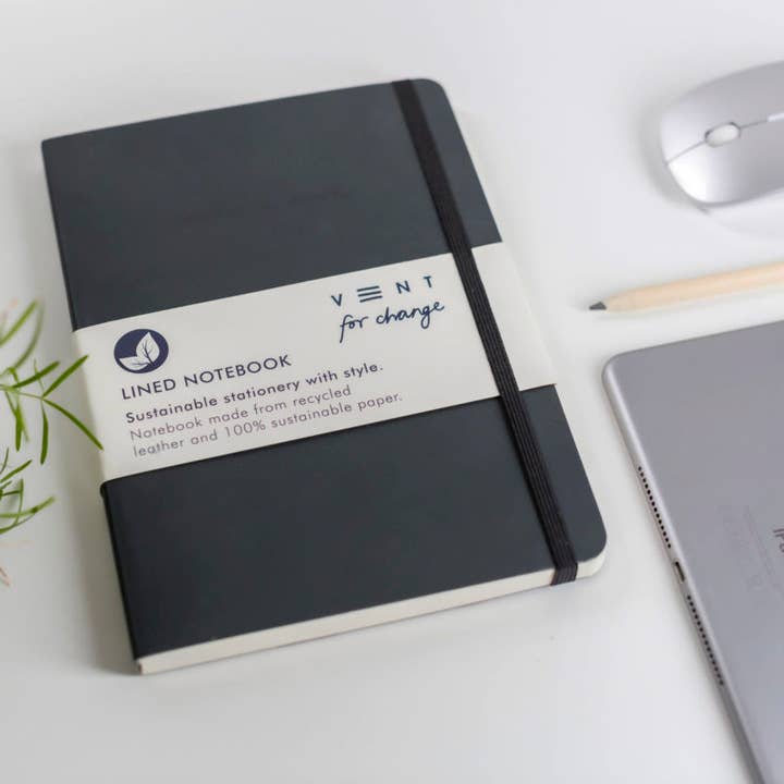 VENT for Change - Wholesale Notebook - Notebook A5 Recycled Leather Lined Paper - Charcoal