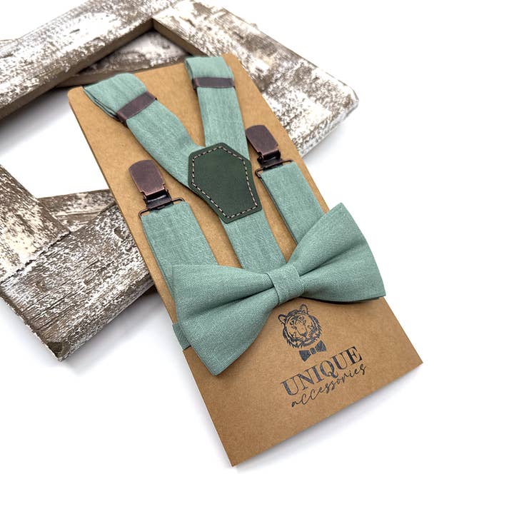 Unique Accessories - Wholesale Suit Vest - Men's - Cambridge Blue Linen Wedding Suspenders and Accessories Set