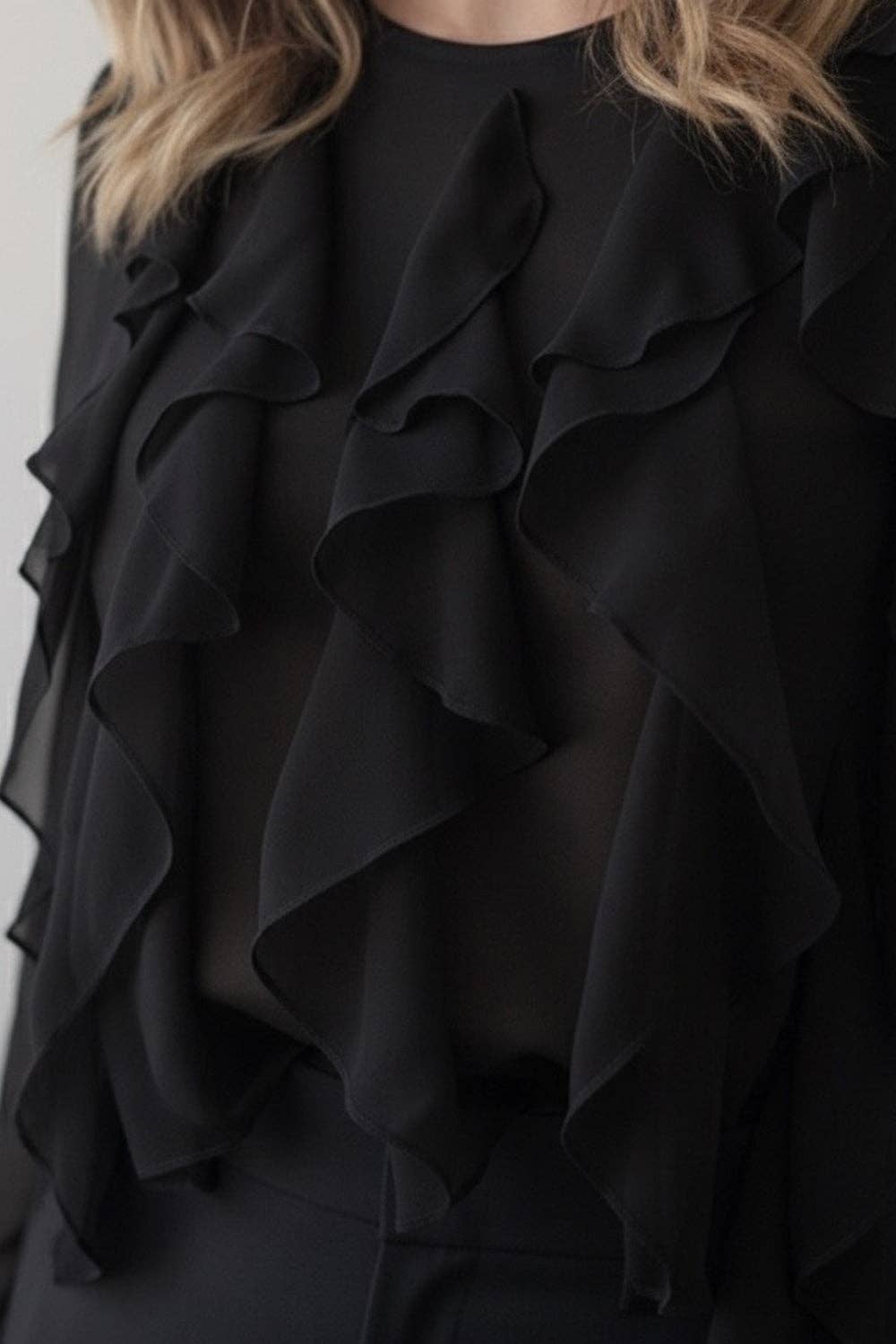 Azuri Fashion Group - Wholesale Blouse - Women's - Black long sleeve shirt with ruffles2