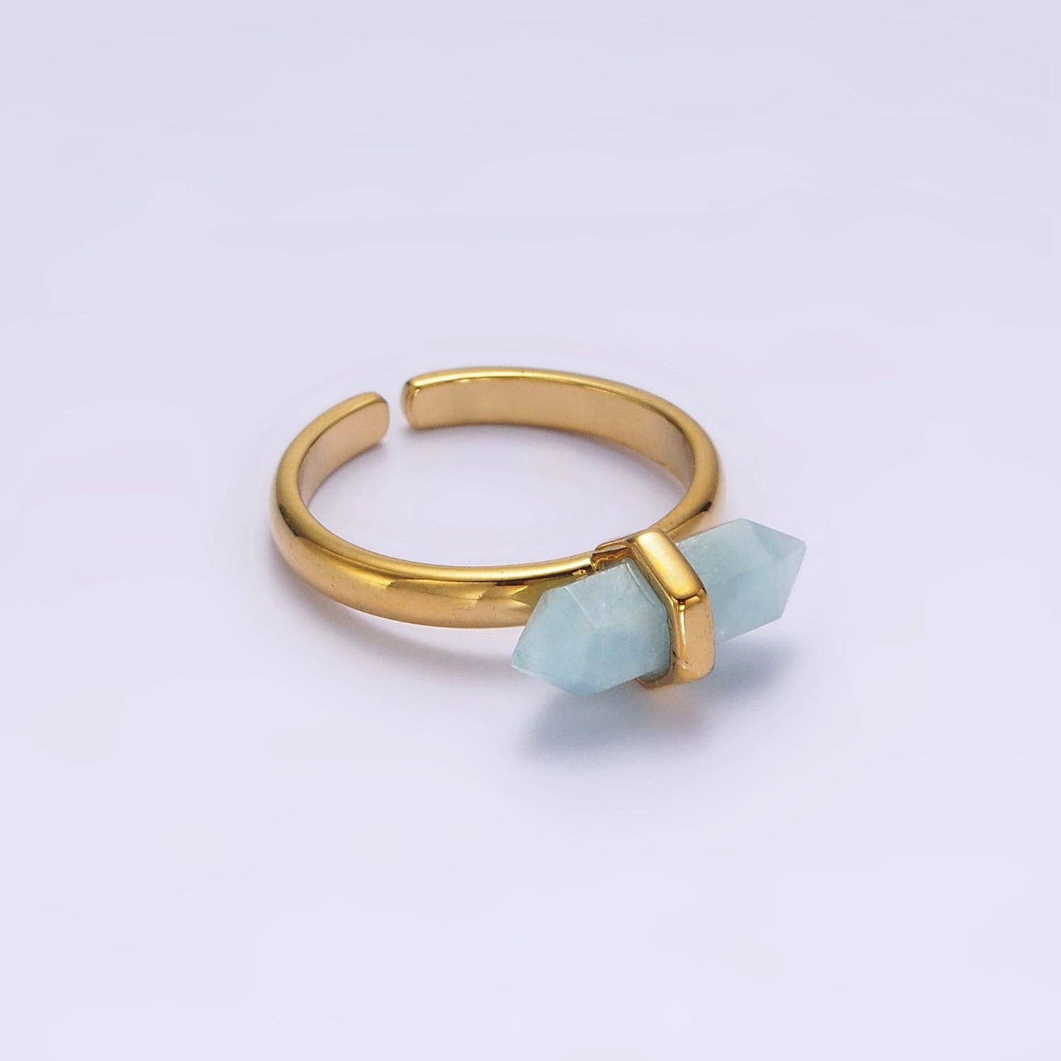 Aim Eternal - Vente Solitaire - Bague en or 14 carats en forme de citrine, quartz rose, aigue-marine, amazonite, howlite, améthyste, labradorite, onyx | O1043 - O10501