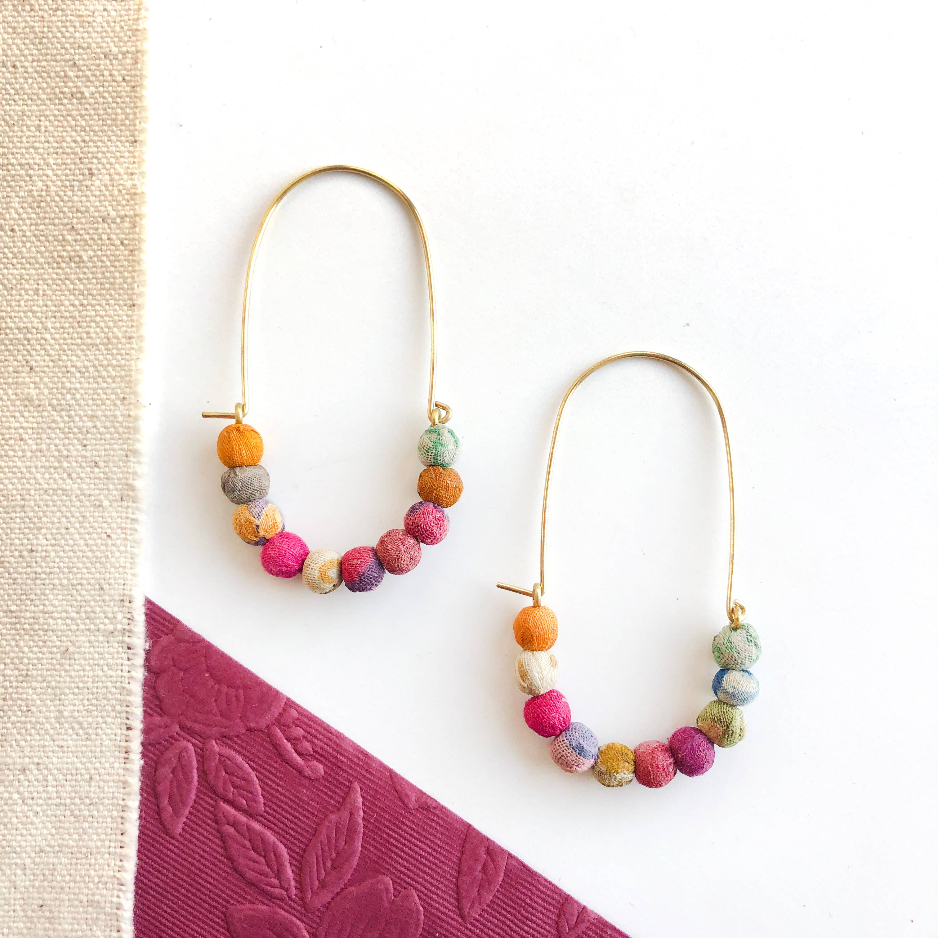 WorldFinds - Wholesale Hoop Earrings - Elongated Kantha Wire Hoops