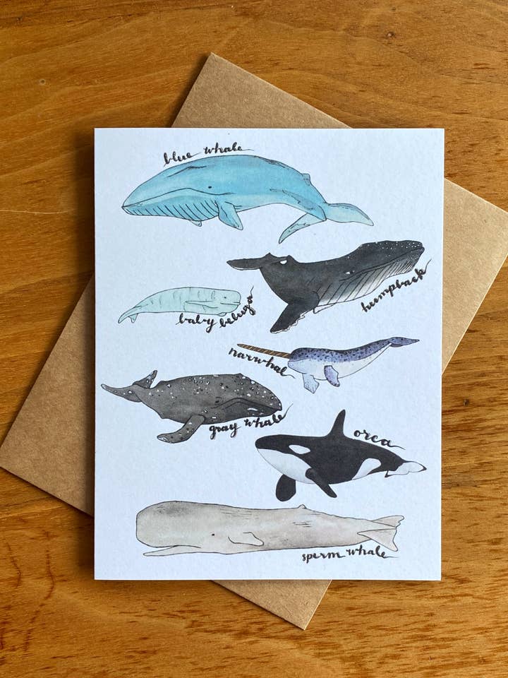 Watercolor Whale Card for wholesale by Fern In The Forest