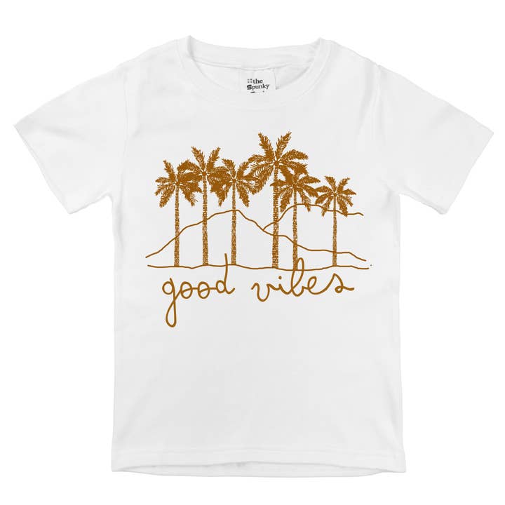 Spunky Stork - Wholesale Screen Printed T-Shirt - Kids - Good Vibes Palm Trees Organic Baby Bodysuit Kids Shirt