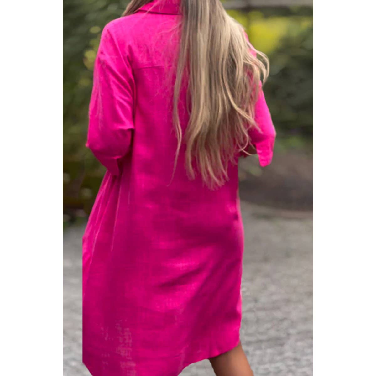 Fuchsia Plus A Line Button Loose Fit Pockets Solid Dress for wholesale on Faire1