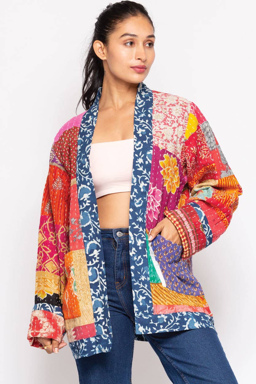 Sevya Handmade - Wholesale Jacket - Women's - Reversible Kantha Quilted Sari Jacket5