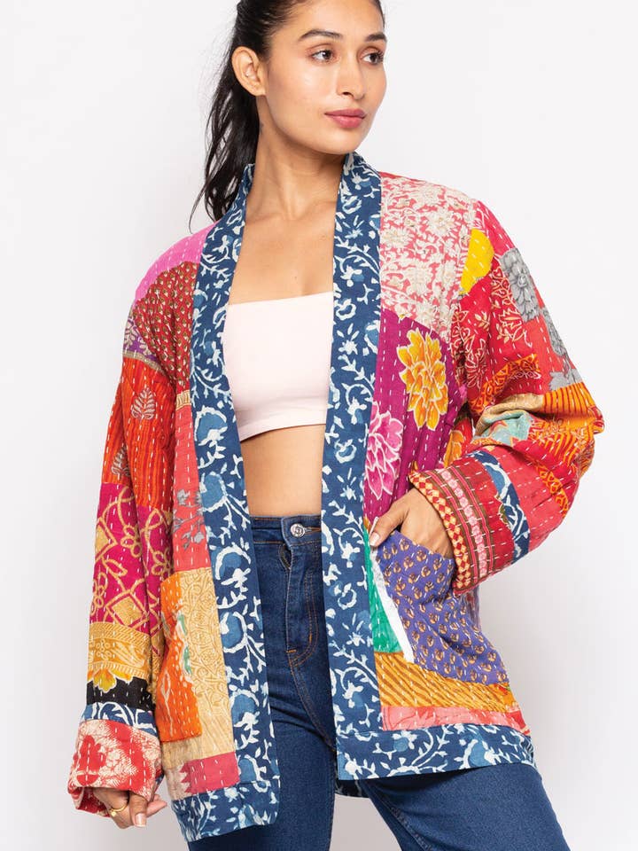 Sevya Handmade - Wholesale Jacket - Women's - Reversible Kantha Quilted Sari Jacket5