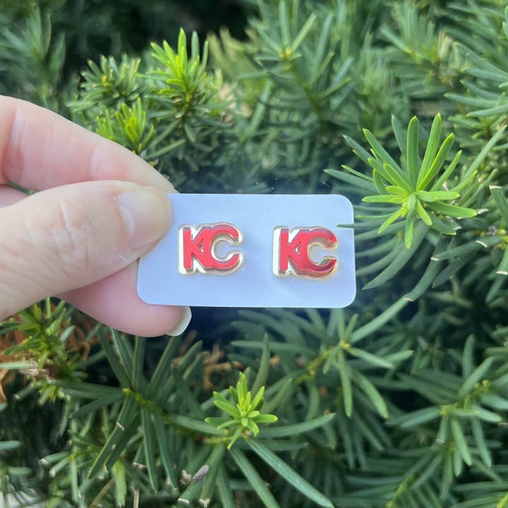 Baubles by B - Wholesale Stud/Post Earrings - Gold and Red KC Kansas City Chiefs Mirrored Stud Earrings7