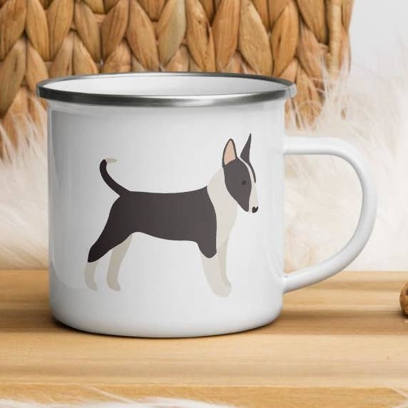 Svart & vit engelsk Bull Terrier emalj mugg för wholesale av Nana + Belle