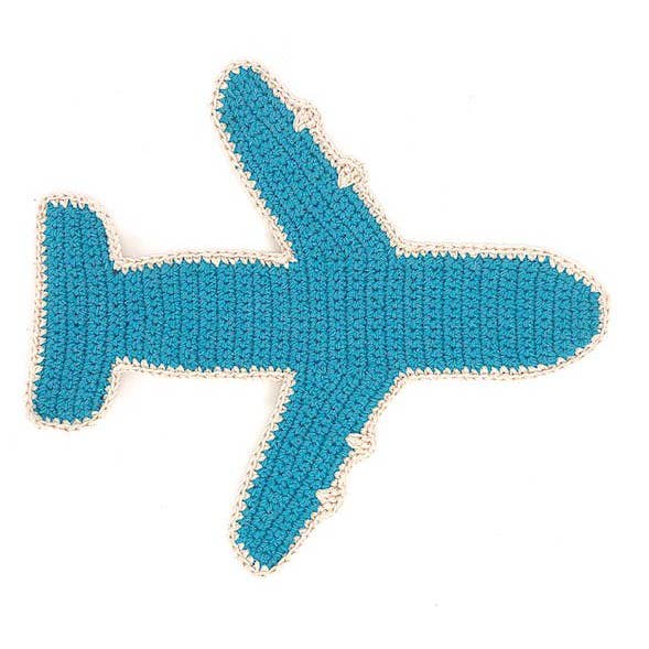 avion plat avec son bleu - crochet à la main en coton biologique pour la vente par Luna-Leena - handmade in Nepal