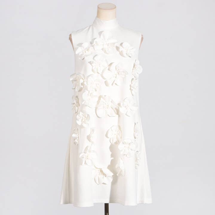 Productseeker - Wholesale Dress - Women's - DR413Y Pink Stand Collar Sleeveless 3D Flower Short Dress