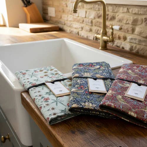 William Morris Dish Drying Mat | 3 Strawberry Thief Designs for wholesale by Lou Bees