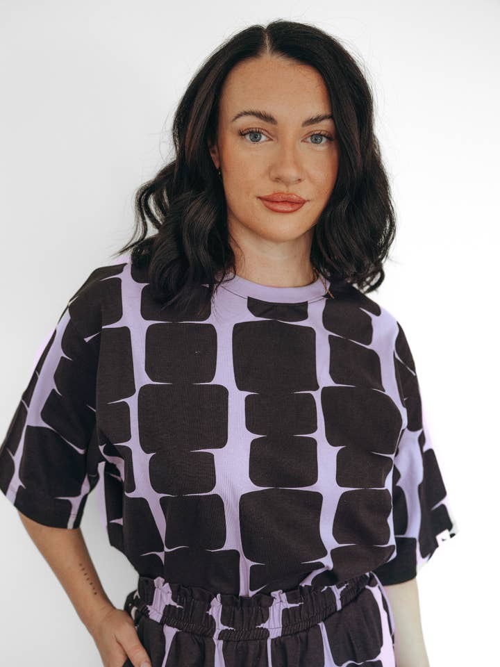 Elsie Lilac Cairn Print Oversized T-Shirt for wholesale by Turtledove London