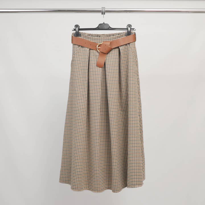 Plaid midi skirt TDM52123-35 for wholesale by Cecile Wang