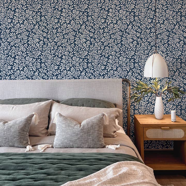 Vintage Vine Blue Peel and Stick Wallpaper for wholesale by Tempaper & Co ®