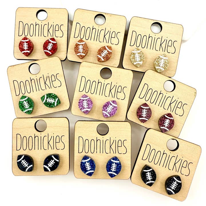 Doohickies - Wholesale Stud/Post Earrings - School Spirit Glitter Football Studs - Custom Spirit Earrings - 9 Color Options1