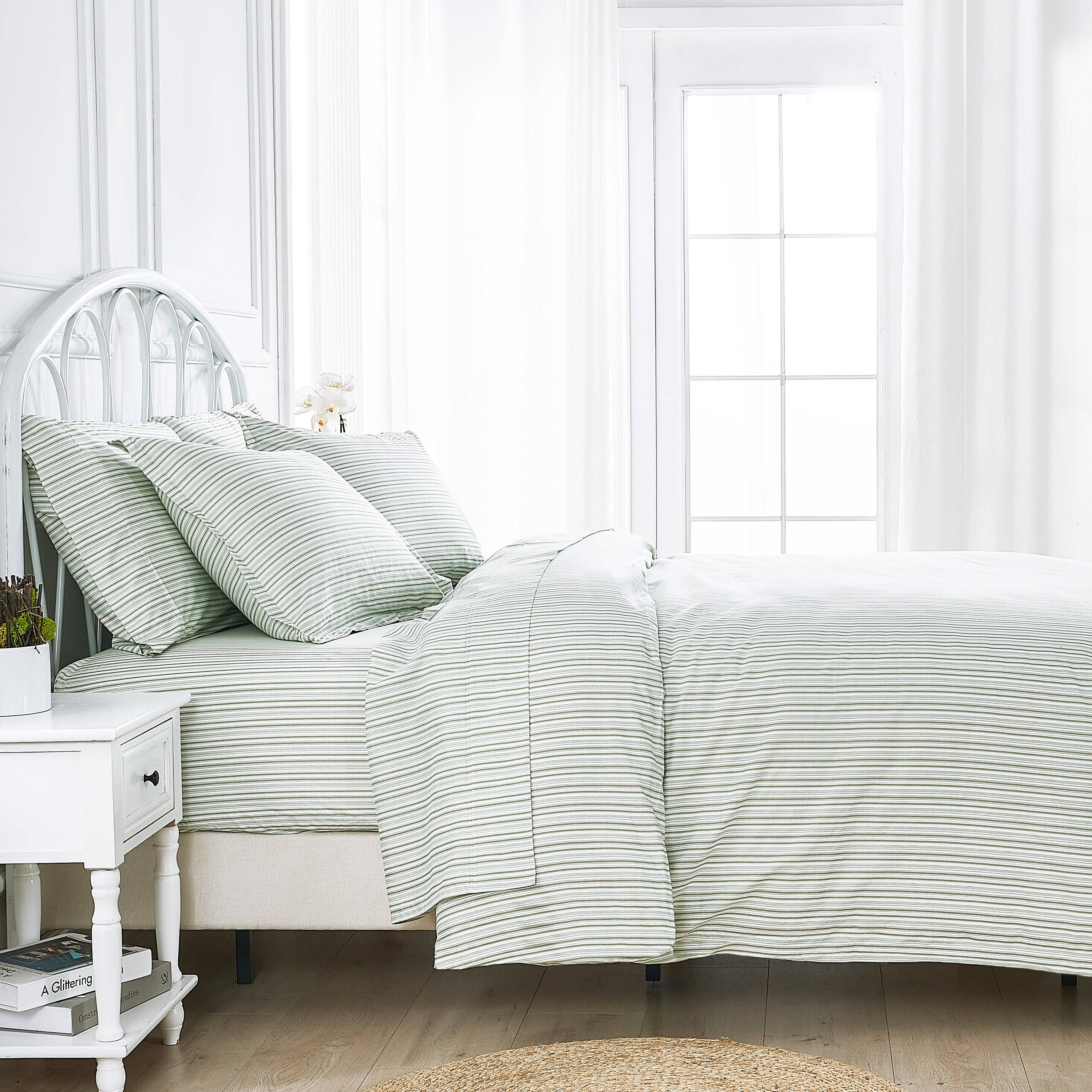 Mélange Home - Vente Parures de lit - Ensemble de draps en percale de coton imprimé à rayures12